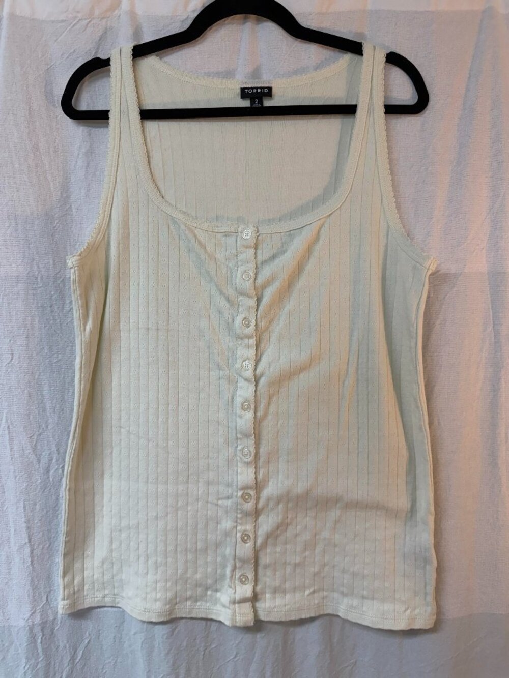 Knit Pointelle Square Neck Button Up Tank
